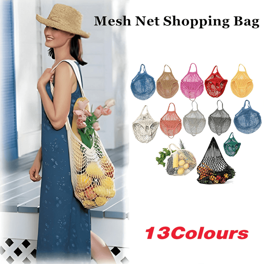 Reusable Mesh Net Shopping Bag String Tote Grocery Fruit Vegetable Storage - Pink
