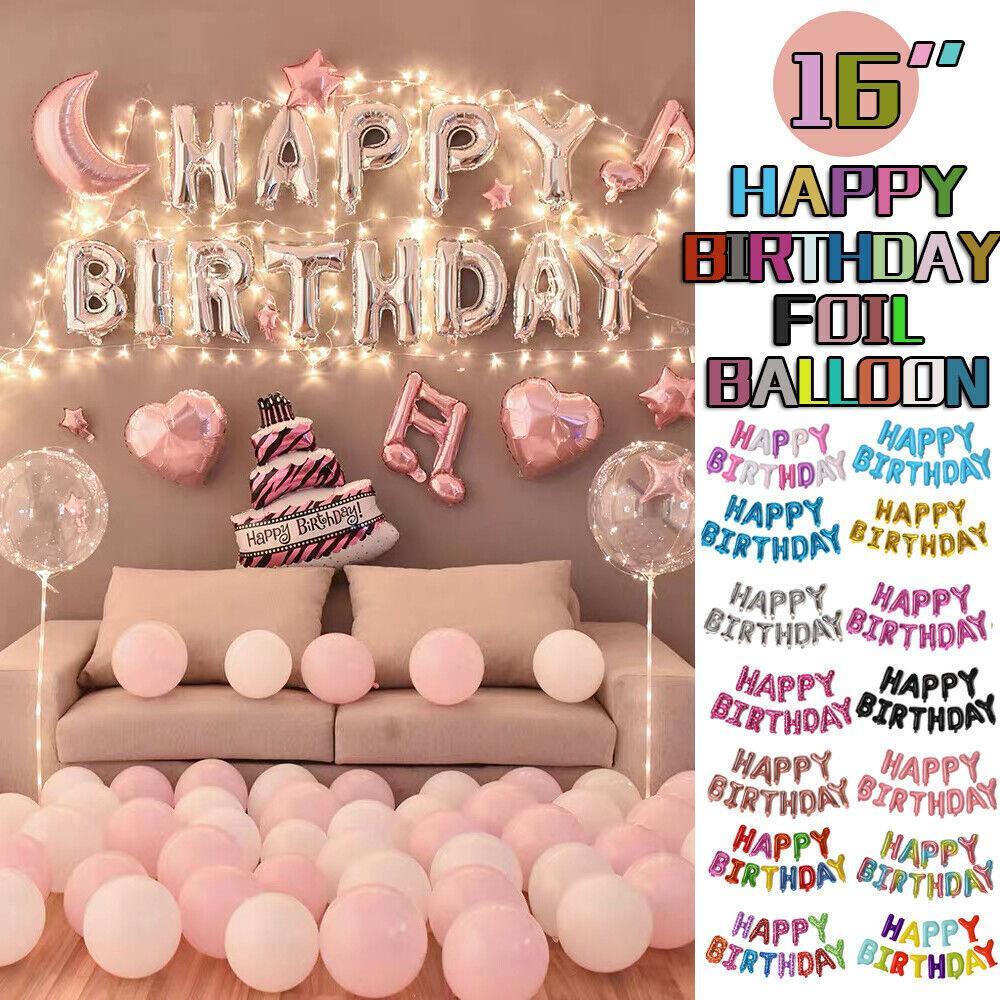 40Cm 3D Happy Birthday Letters Balloons Inflating Foil Banner Bunting Celebrate - Rose Red