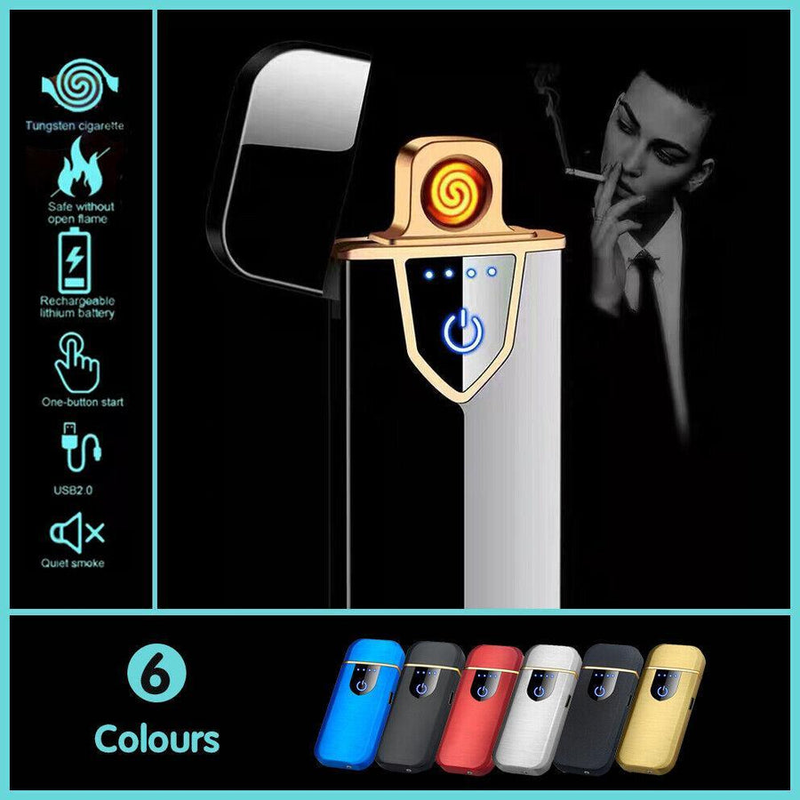 Arc Rechargeable Windproof Flameless Electronic Metal Lighter Usb Lighters Au - Silver