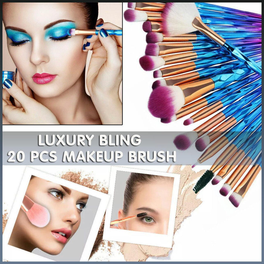 20 Pcs Eye Make-Up Brushes Diamond Unicorn Eyeshadow Eyebrow Blending Brush Set - Transparent