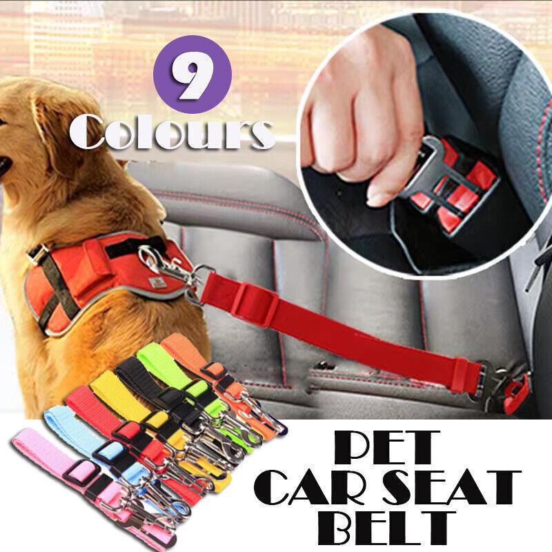 Adjustable Pet Harness Lead for Car Travel with Clip Attachment Nylon Restraint Strap - Yellow