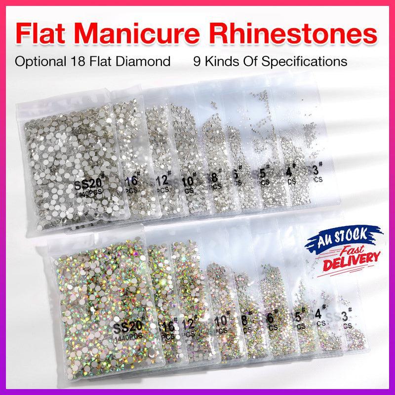 1440Pcs Glitter Rhinestones Crystal Flat Clear Bottom Glass Nail Art Nail Drill - Coloured Crystal-SS3