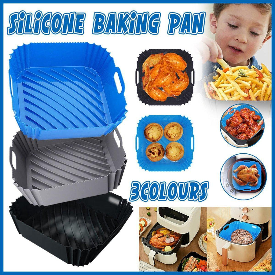 Air Fryer Silicone Pot Basket Liner Non Stick Reusable Baking Tray Accessories - Grey