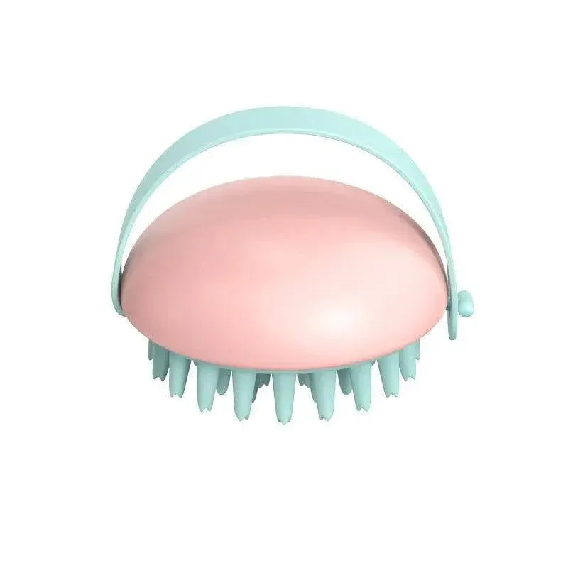 Handheld Scalp Massager Brush for Hair Washing and Shampoo with Silicone Bristles - Pink