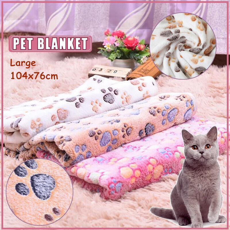 Large Size Pet Mat Paw Print Cat Dog Puppy Fleece Soft Pet Blanket Bed Cushion - Pink