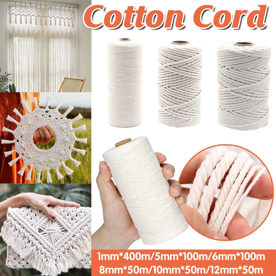 Cotton Rope Macrame Cord 1-12mm DIY Craft Tapestry Binding Decorative String - 6mm x 100m