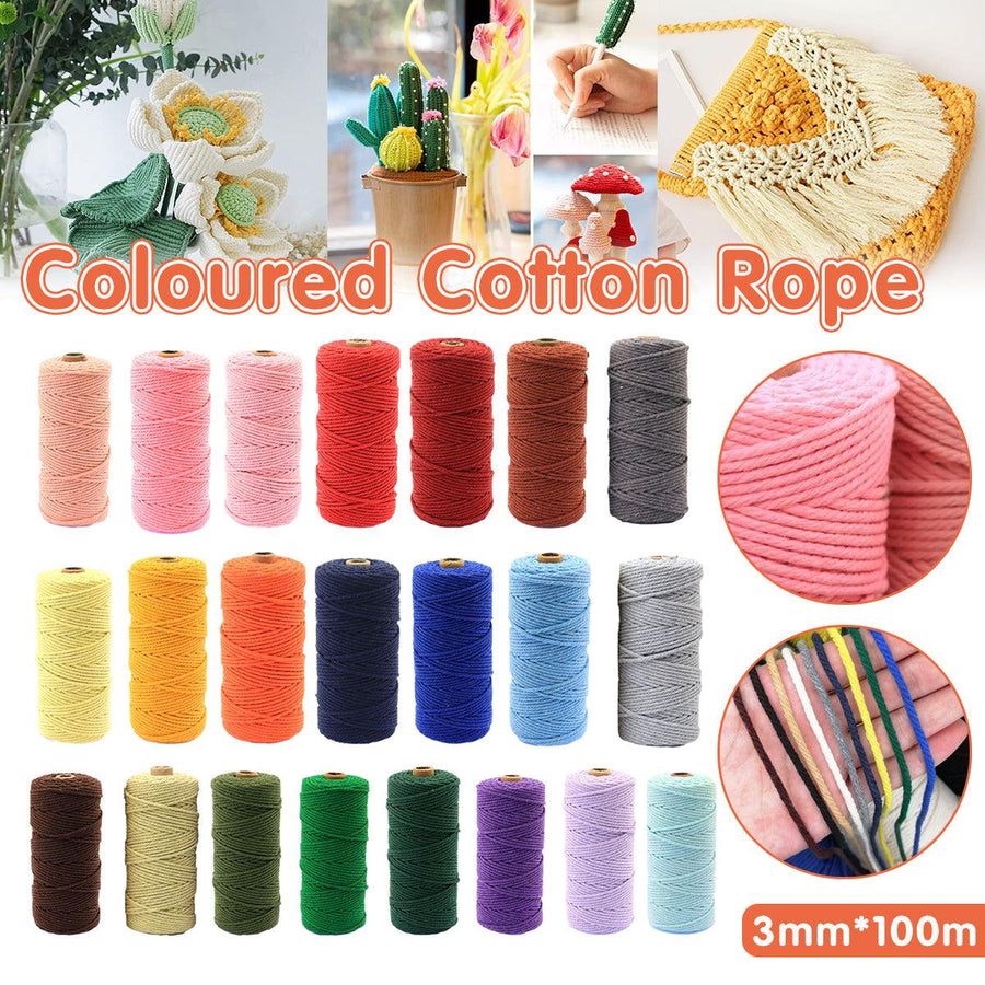 3mm Colored Cotton Rope DIY Hand Woven Macrame Cord Tapestry Binding Craft Rope - Orange