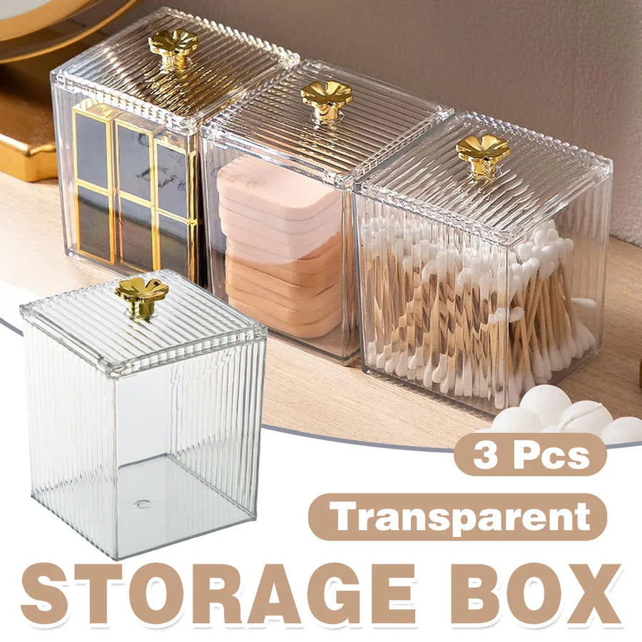 3PCS Transparent Storage Box Desktop Organiser Small Clear Container for Office