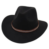 Western Cowboy Hat American Wool Felt Jazz Hat for Men Women Upside Down Top Hat - Black