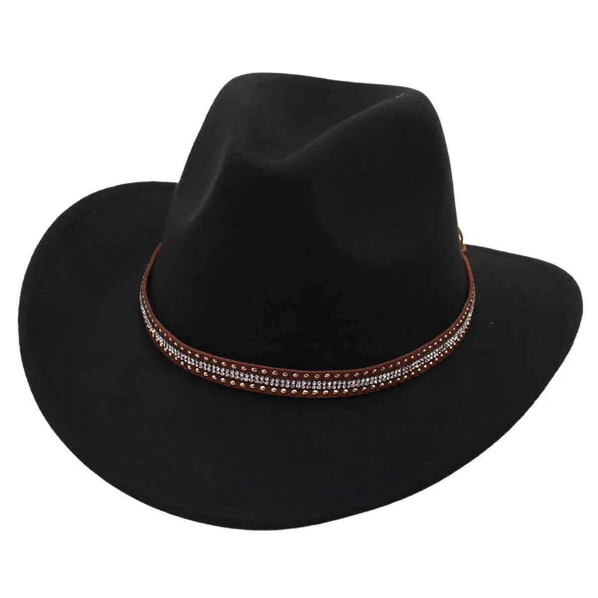 Western Cowboy Hat American Wool Felt Jazz Hat for Men Women Upside Down Top Hat - Black