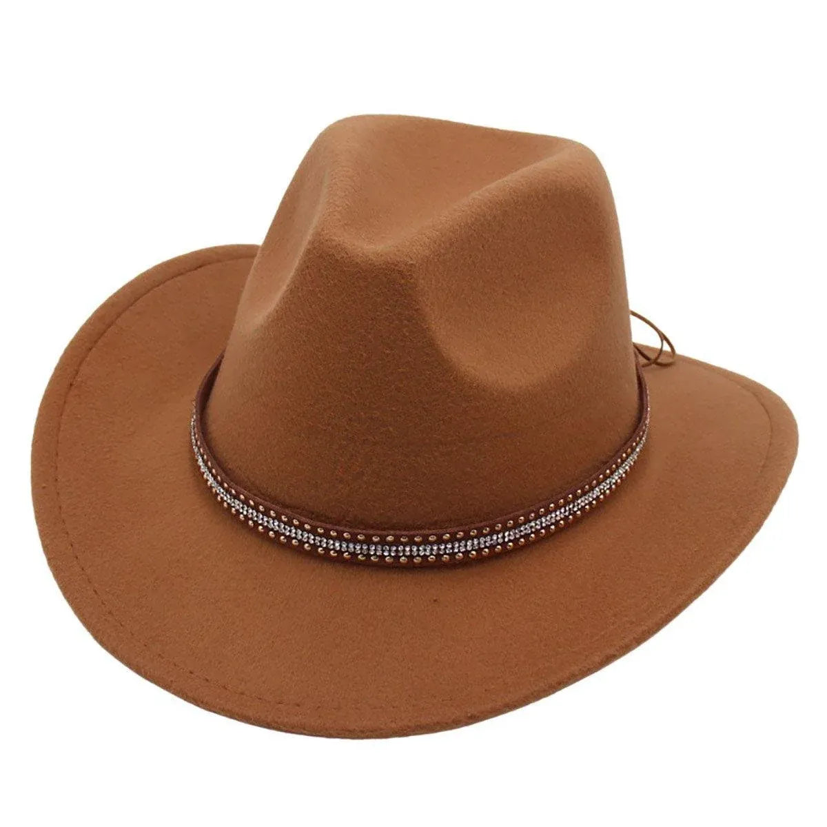 Western Cowboy Hat American Wool Felt Jazz Hat for Men Women Upside Down Top Hat - Khaki