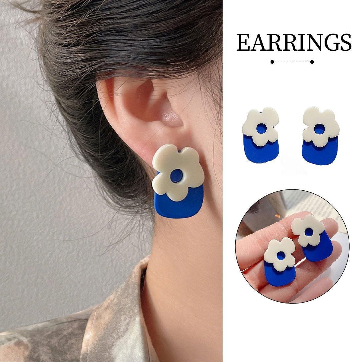 Klein Blue Flower Earrings for Women Fashion Jewelry Elegant Gift for Her