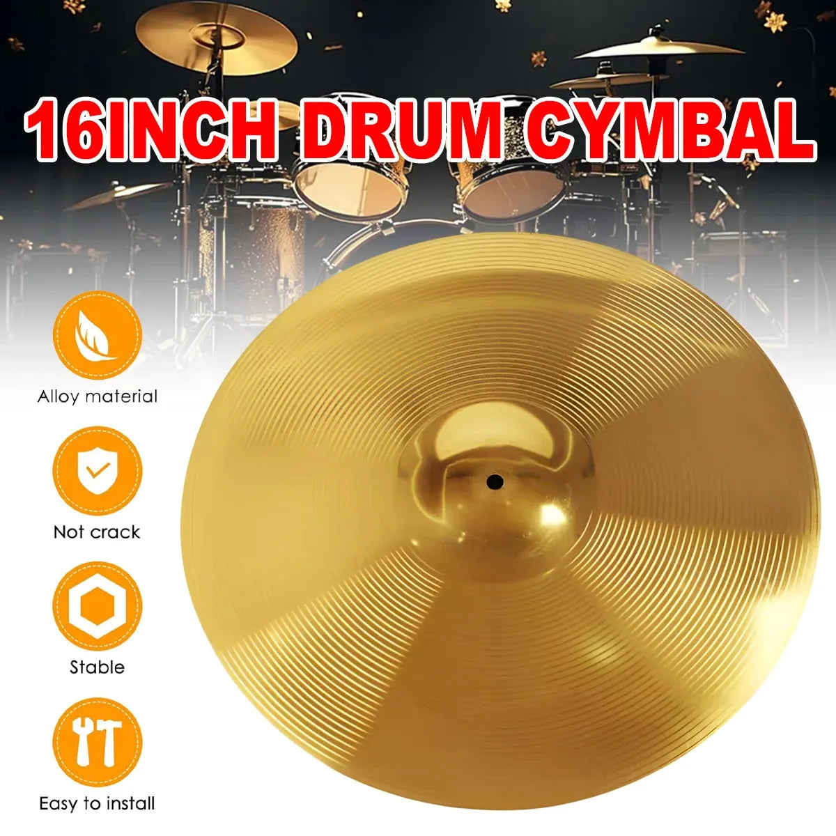 16 Inch Alloy Jazz Drum Cymbal Percussion Instrument High Resonance Durable