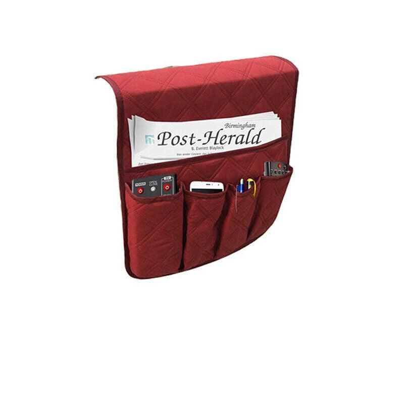 5 Pockets Couch Organizer Remote Storage Holder Sofa Chair Arm Control Rest Bag - Red