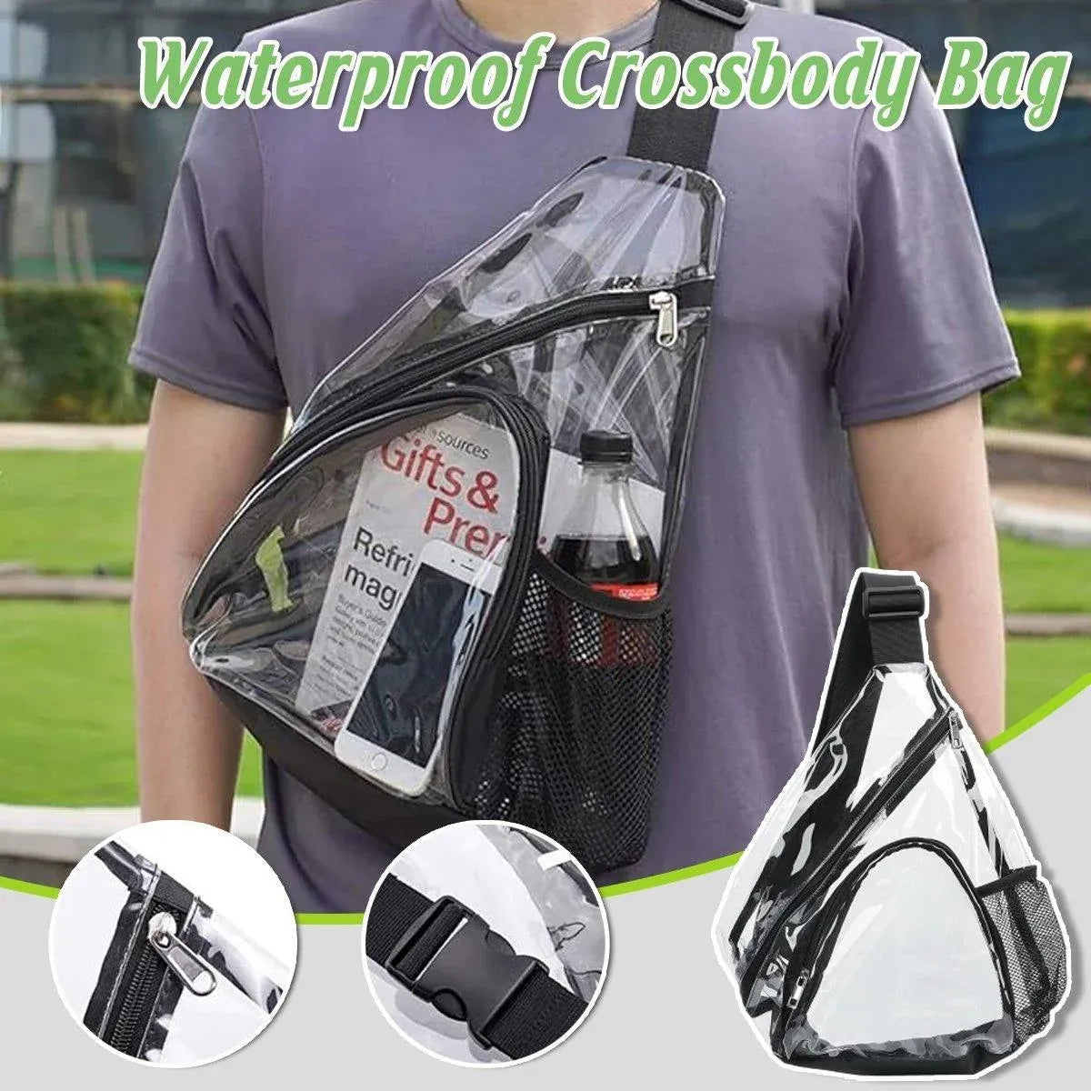 Transparent PVC Waterproof Backpack Crossbody Bag Casual Travel Shoulder Bag