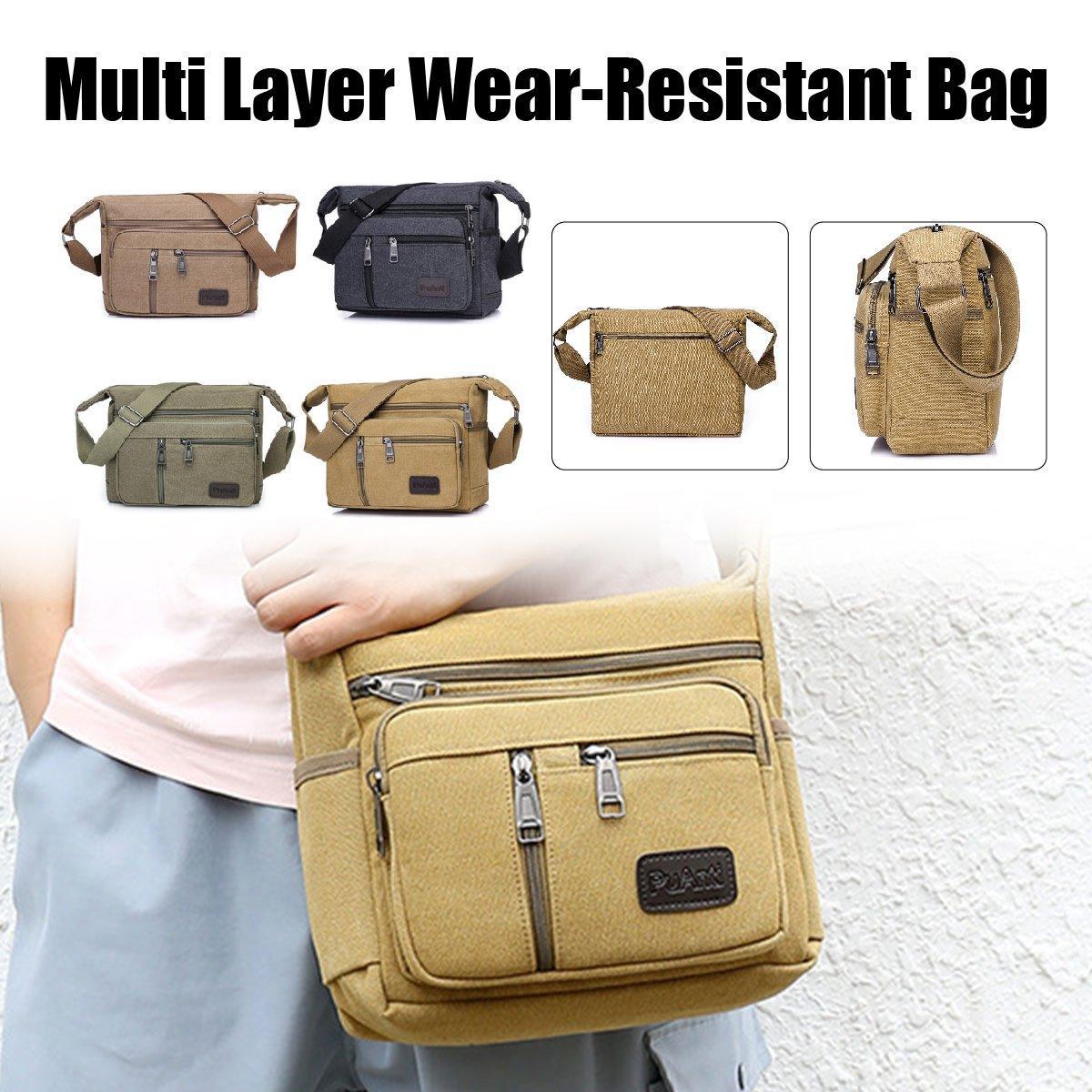 Multi Layer Canvas Crossbody Bag Casual Shoulder Bag for Travel Messenger Bag - Coffee