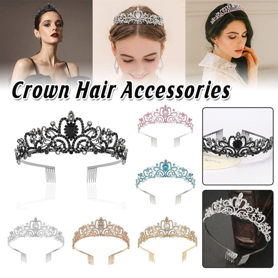 Princess Rhinestone Queen Hair Tiara Headband Hair Accessories Crystal Crown - Silver-White