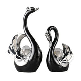 Swan Ceramic Tabletop Ornament Set Home Decor Figurine Gift Room Decoration Art - Black