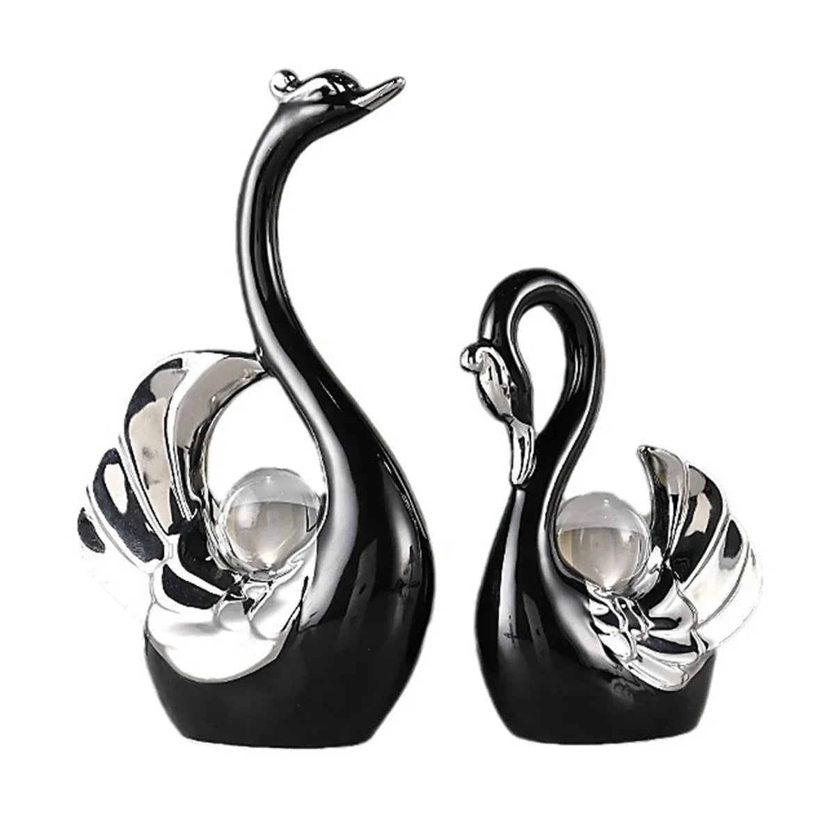 Swan Ceramic Tabletop Ornament Set Home Decor Figurine Gift Room Decoration Art - Black