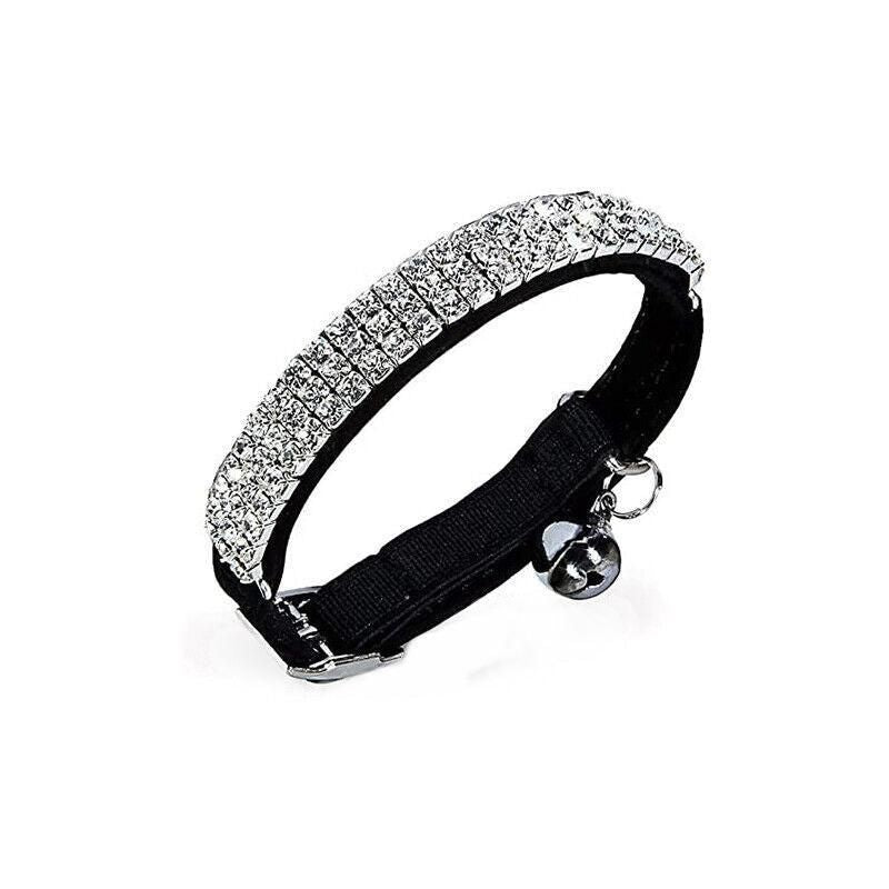 Suede Adjustable Pet Collar with Rhinestone for Cat Puppy 5 Colours Quick Release - Black