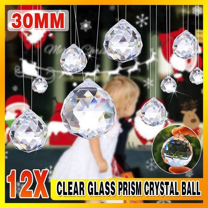 12Pcs 30mm Suncatcher Chandelier Clear Glass Prism Crystal Ball Pendant Set