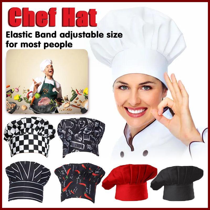 Adjustable Chef Cap with Elastic Band for Kitchen Cooking Baking Catering Use - Black Flatware
