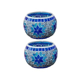 2Pcs European Style Colourful Mosaic Glass Candle Holder Cup Tabletop Decor - Blue