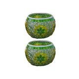 2Pcs European Style Colourful Mosaic Glass Candle Holder Cup Tabletop Decor - Green