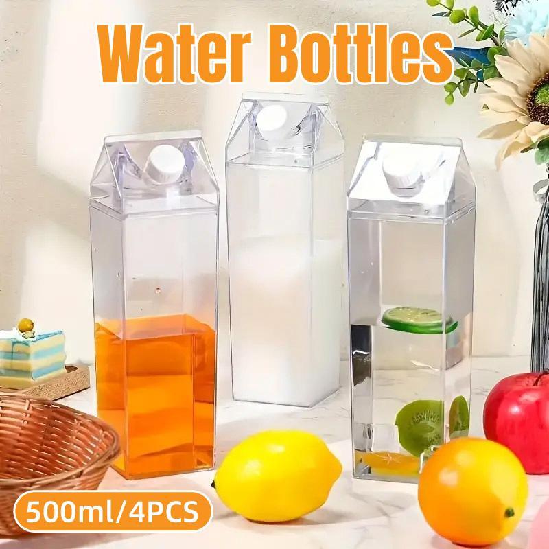 4pcs Large Capacity Square Mug Transparent Plastic Water Juice Drinking Cups