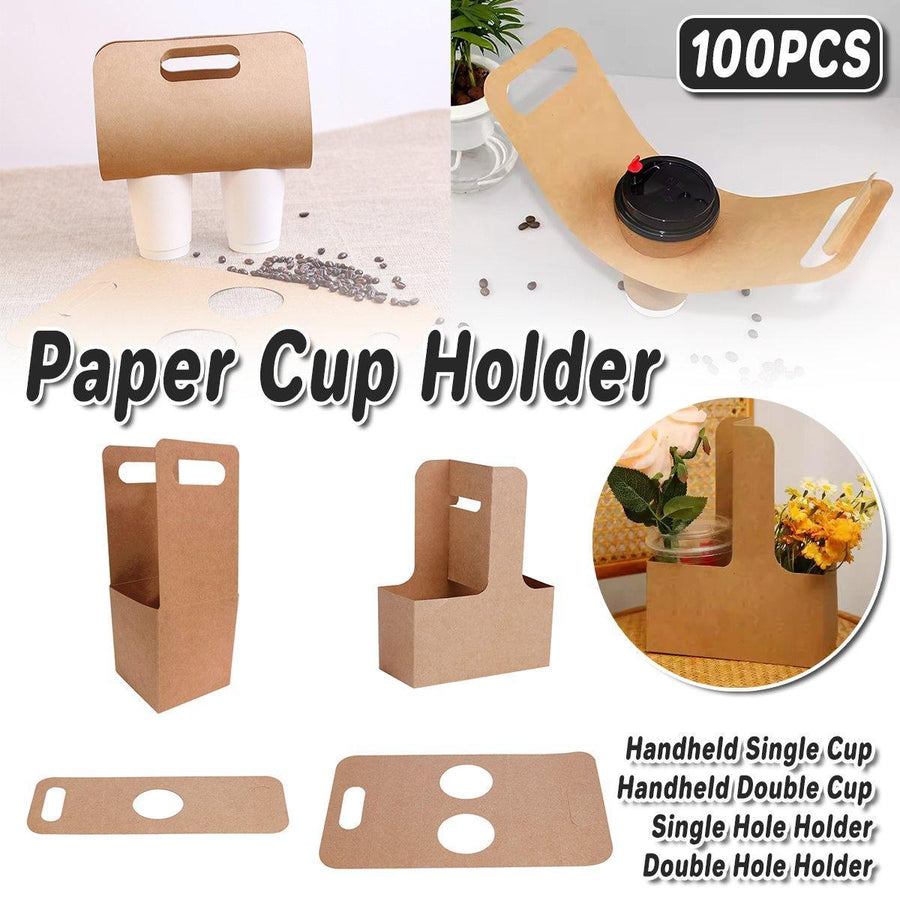 100pcs Kraft Paper Cup Holder Portable Coffee Drink Carrier Reusable Storage - Single Hole Holder