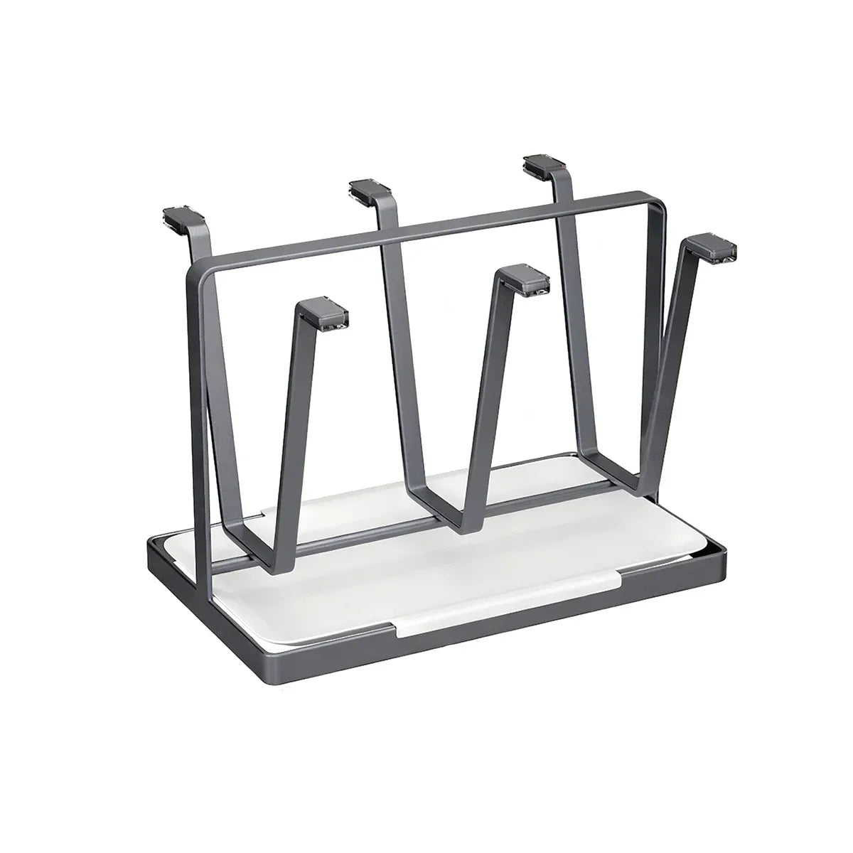 6 Hook Stainless Steel Cup Rack with Drip Tray for Mugs and Glasses - Black