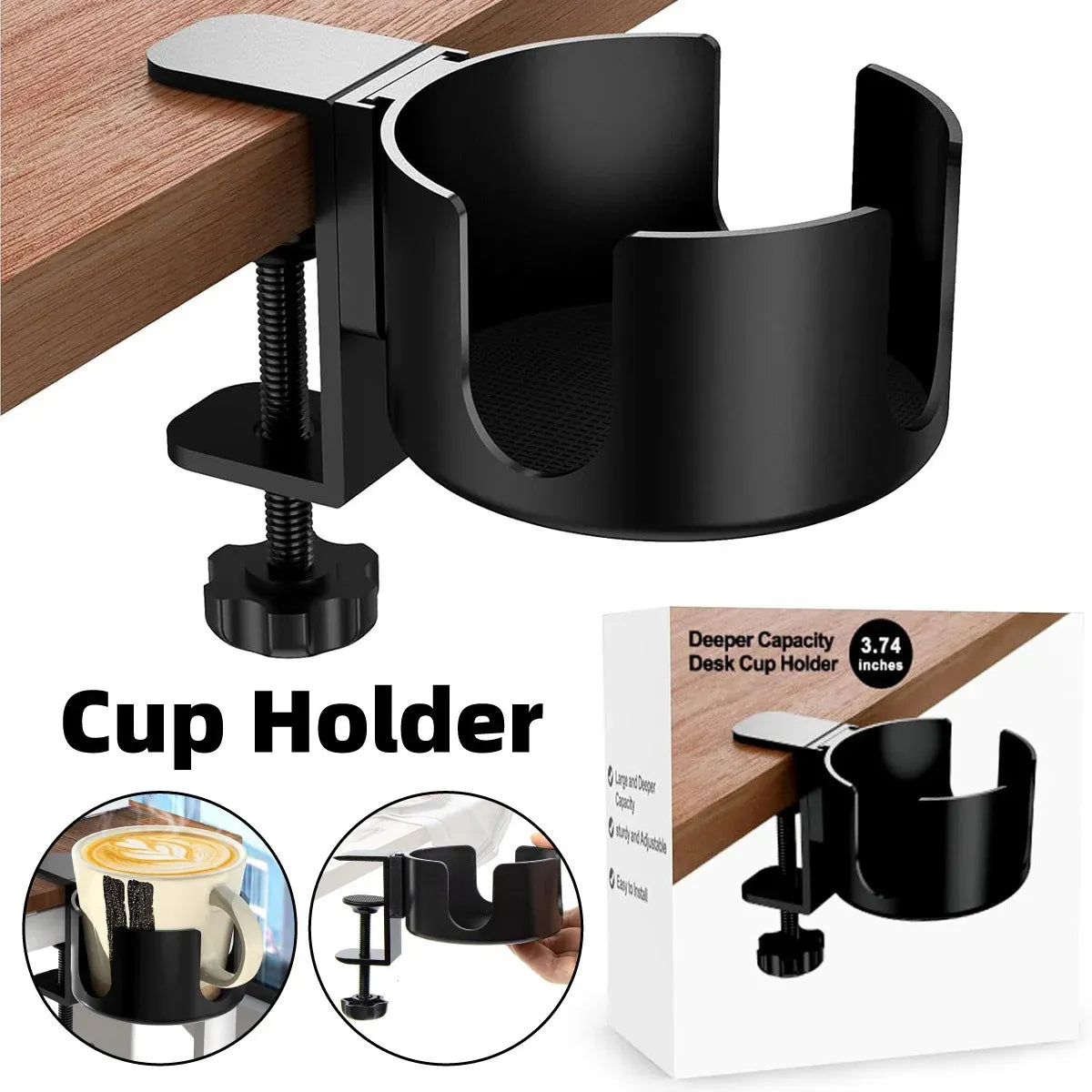 PunUnder Desk Table Clamp Mug Holder Stand Adjustable Coffee Cup Organizer