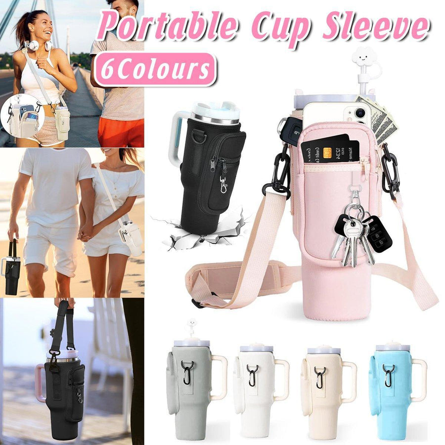Portable Cup Sleeve Drink Holder Reusable Water Bottle Carrier Travel Bag - Grey