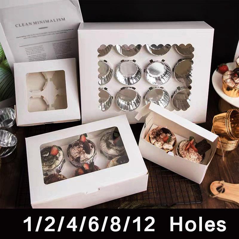 Cupcake Box Cases 1/2/4/8/12 Holes Window Face Cases Party Wedding Muffin Baking - 6 Holes 25PCS