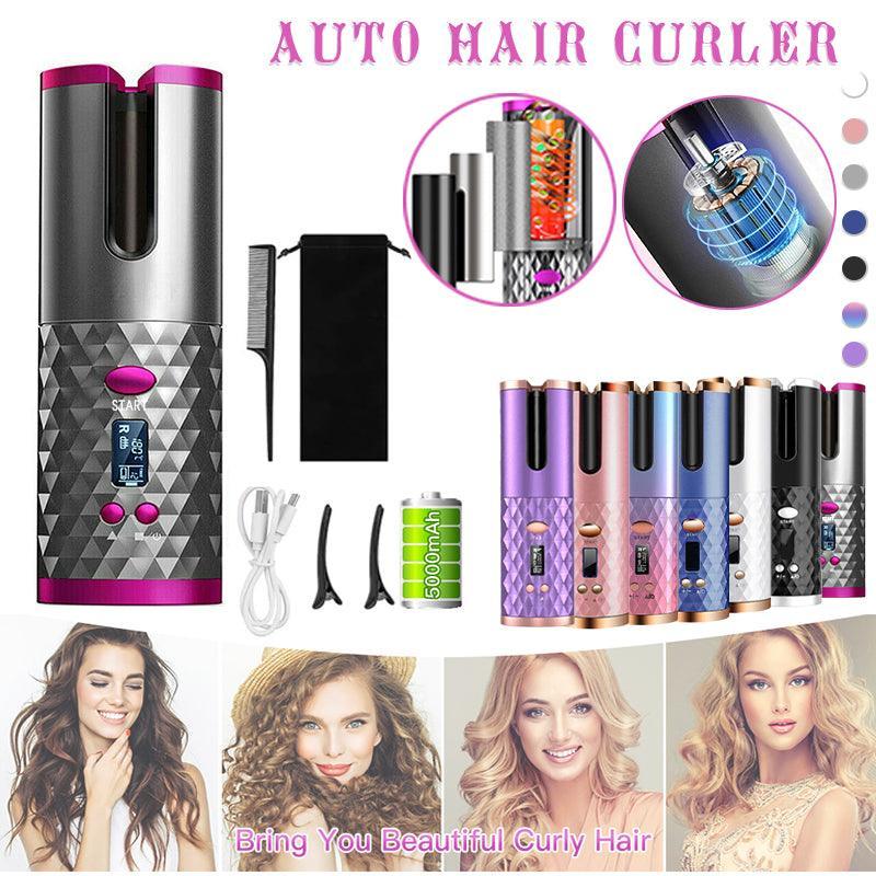 Lcd Cordless Auto Rotating Hair Curler Hair Waver Curling Iron Wireless Ceramic - Colourful