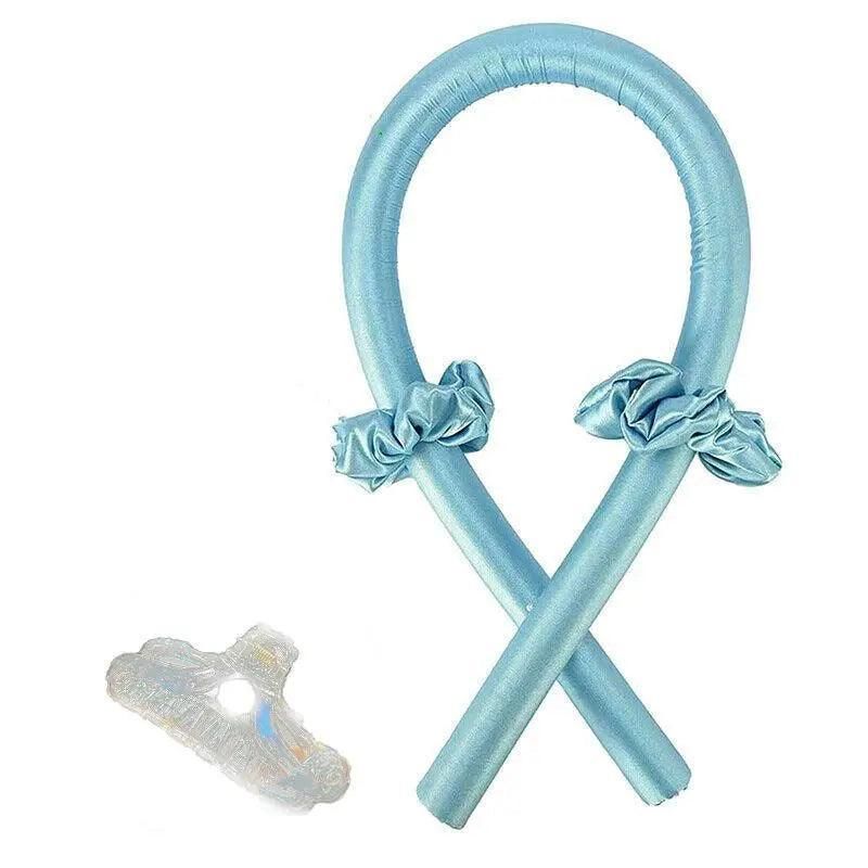 Heatless Curling Rod Headband Silk Curling Ribbon Hair Roller Lazy Curler Sets - 4Pcs/Set B (Blue，With Clip)