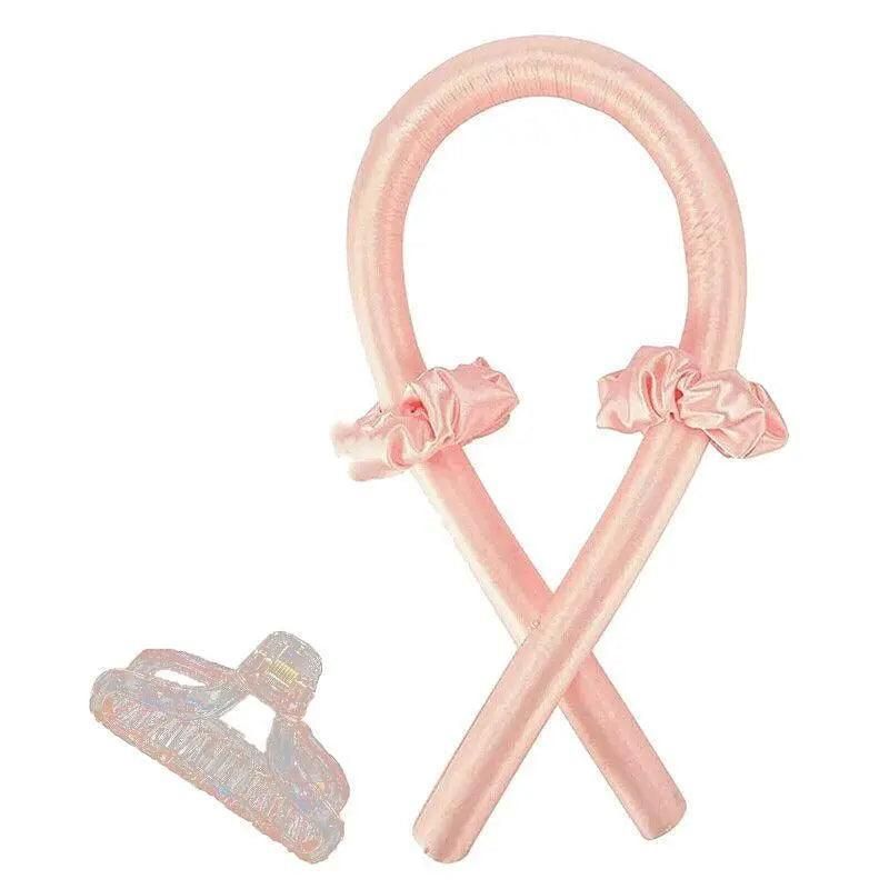 Heatless Curling Rod Headband Silk Curling Ribbon Hair Roller Lazy Curler Sets - 4Pcs/Set B (Pink，With Clip)