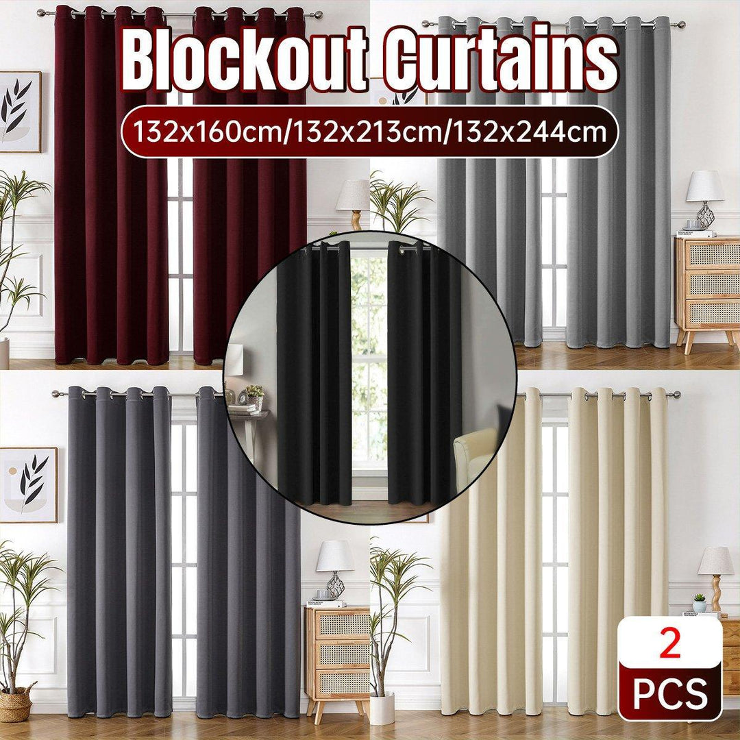 2pcs Semi Blackout Curtain Fabric Solid Colour Home Decor Drapes for Living Room - Black - 132x160cm