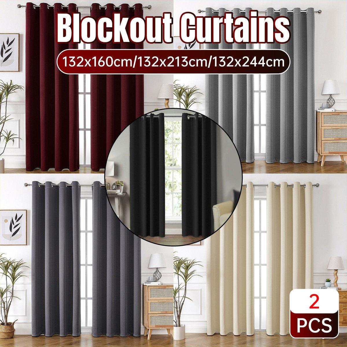 2pcs Semi Blackout Curtain Fabric Solid Colour Home Decor Drapes for Living Room - Red - 132x160cm