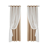 2PCS Double Layer Blackout Curtains With Lace For Bedroom Living Room Window - Beige