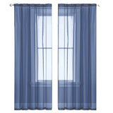 2PCS Solid Color Window Curtains Semi Shading Sheer Drapes Room Divider Use - Blue