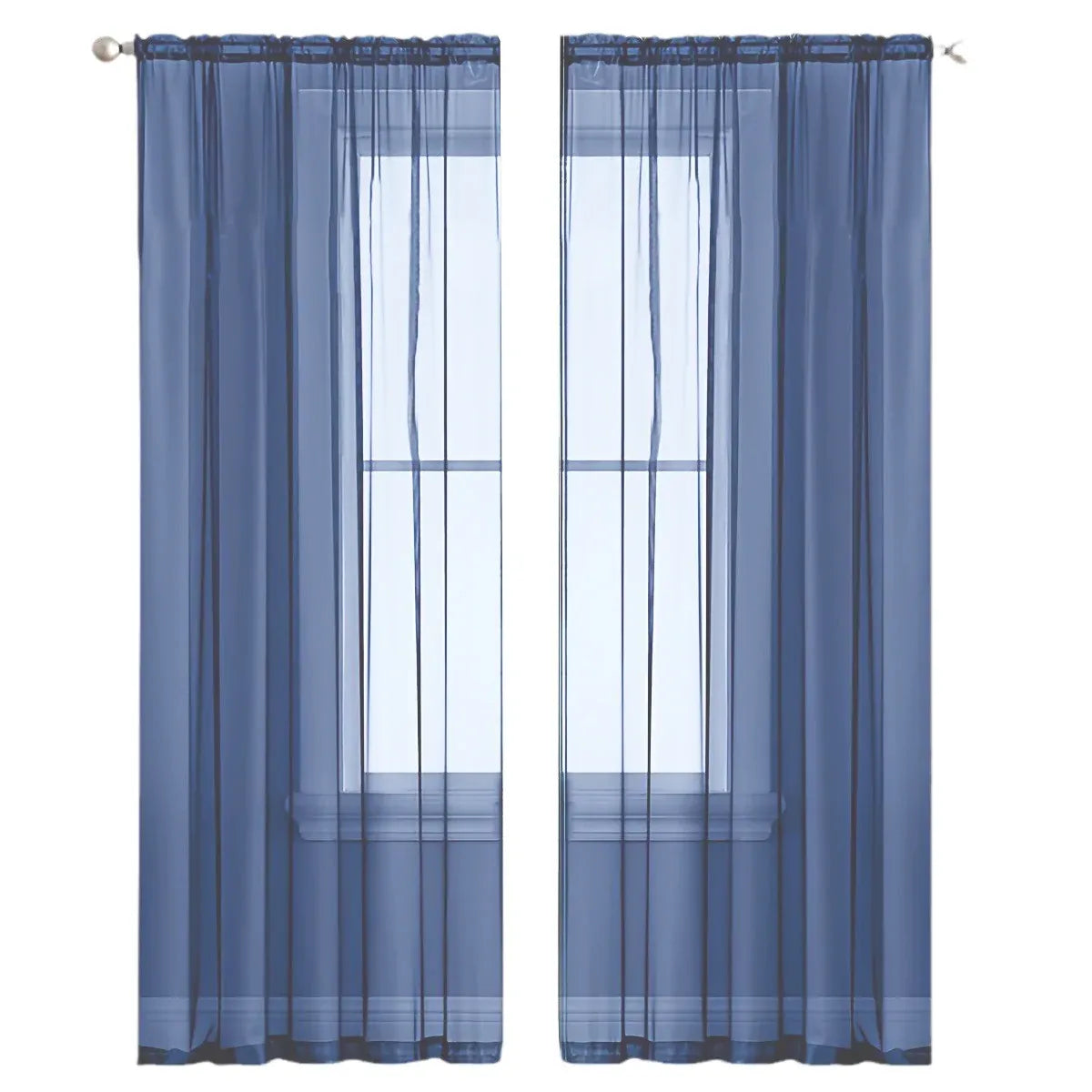 2PCS Solid Color Window Curtains Semi Shading Sheer Drapes Room Divider Use - Blue
