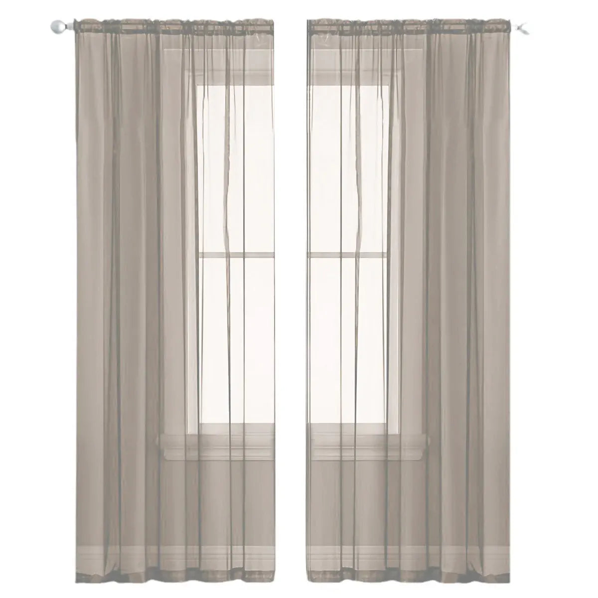2PCS Solid Color Window Curtains Semi Shading Sheer Drapes Room Divider Use - Mocha