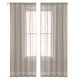 2PCS Solid Color Window Curtains Semi Shading Sheer Drapes Room Divider Use - Mocha