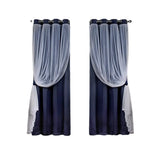 2PCS Double Layer Blackout Curtains With Lace For Bedroom Living Room Window - Blue