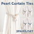 Curtain Tiebacks Pearl Strap Set 3 Pairs Decorative Buckle Holder Rings Hooks - White