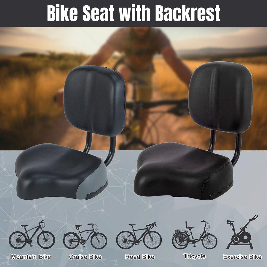 Electric Bicycle Tricycle Seat With Backrest Adjustable Comfortable Bike Seat - Black