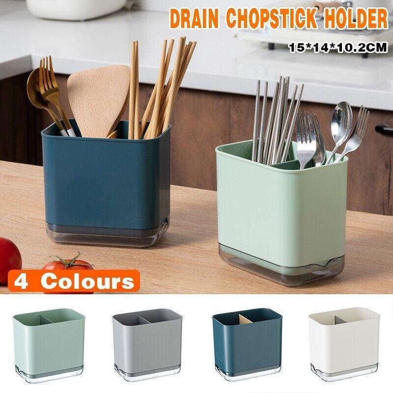 Cutlery Drainer Basket Multifunctional Storage Holder Box Spoon Drain Rack - Blue