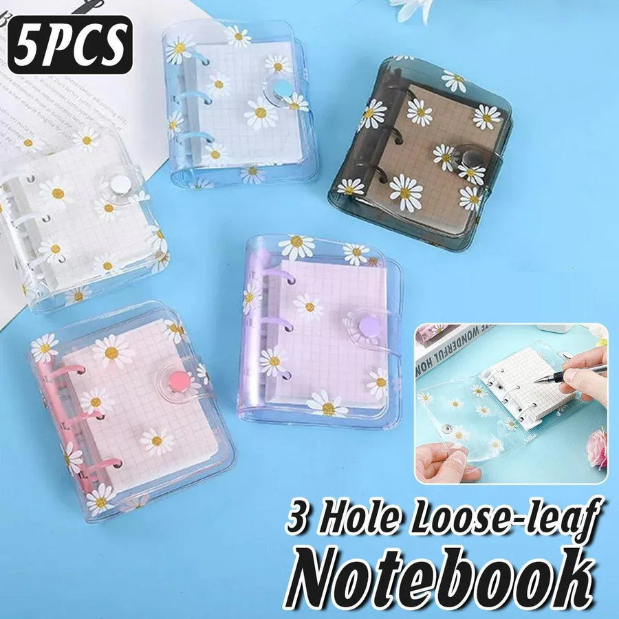5PCS Portable 3 Hole Loose Leaf PVC Transparent Case Coil Mini Hand Ledger