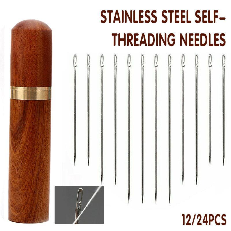Stainless Steel Self-Threading Needles Opening Sewing Darning Needles 12/24 Pcs - 12PCS